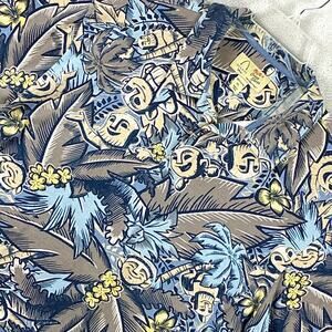 VTG Crazy Shirts x Aulani Disney Hawaiian Polo Mens XL Gray Blue Tiki Palm AOP